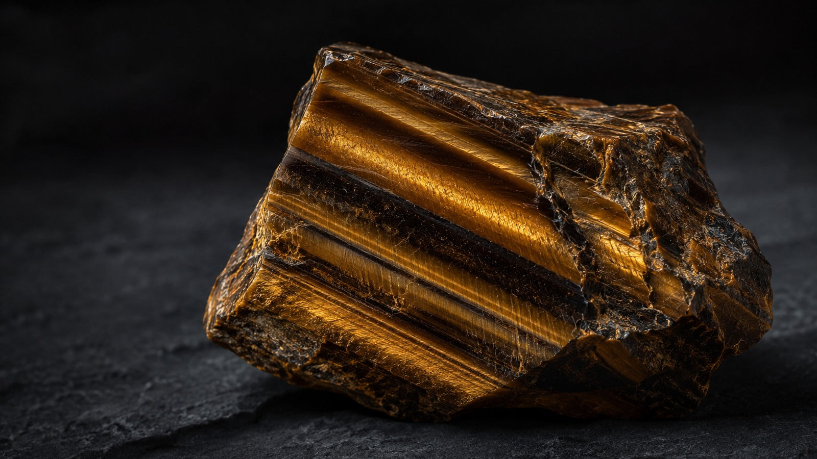 Raw tiger's eye stone with golden brown banded surface