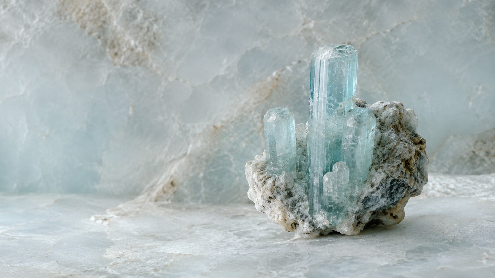 Raw aquamarine stone in pale blue translucent tones