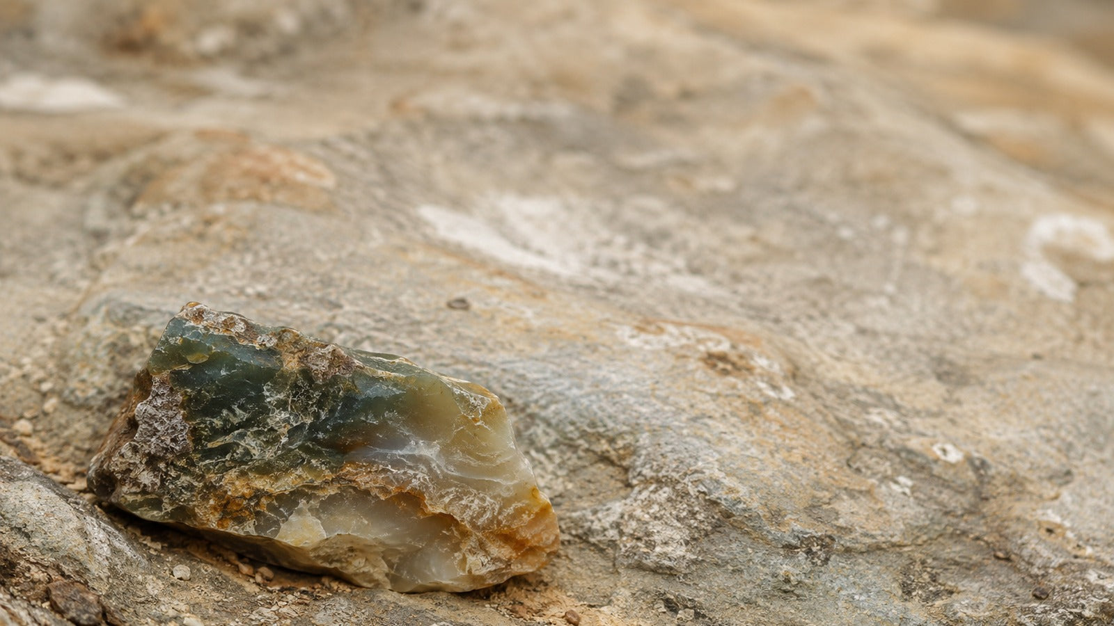Raw Indian agate stone with green, brown, grey, and cream natural tones