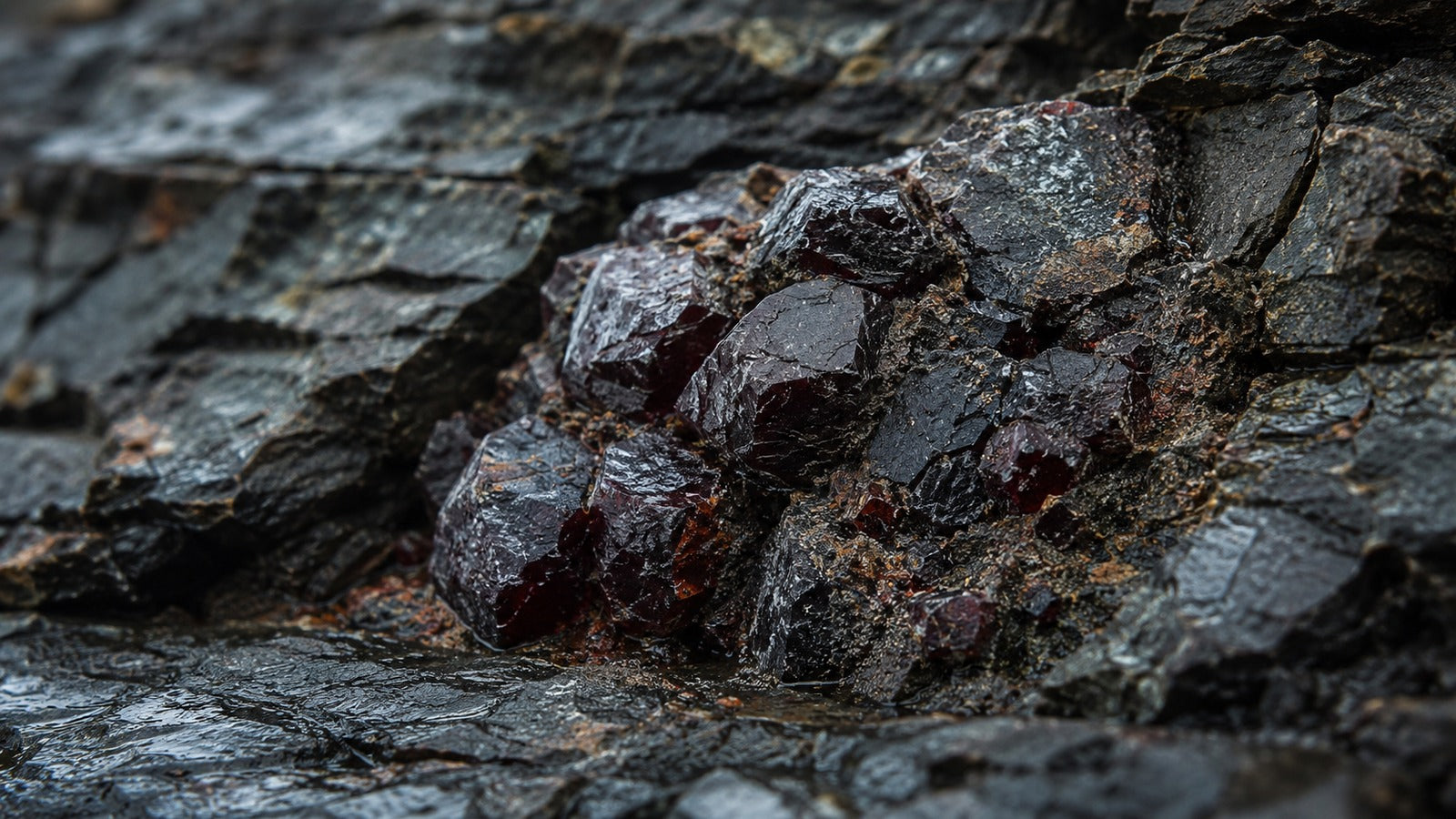 Raw garnet stone in deep red and wine-toned mineral color