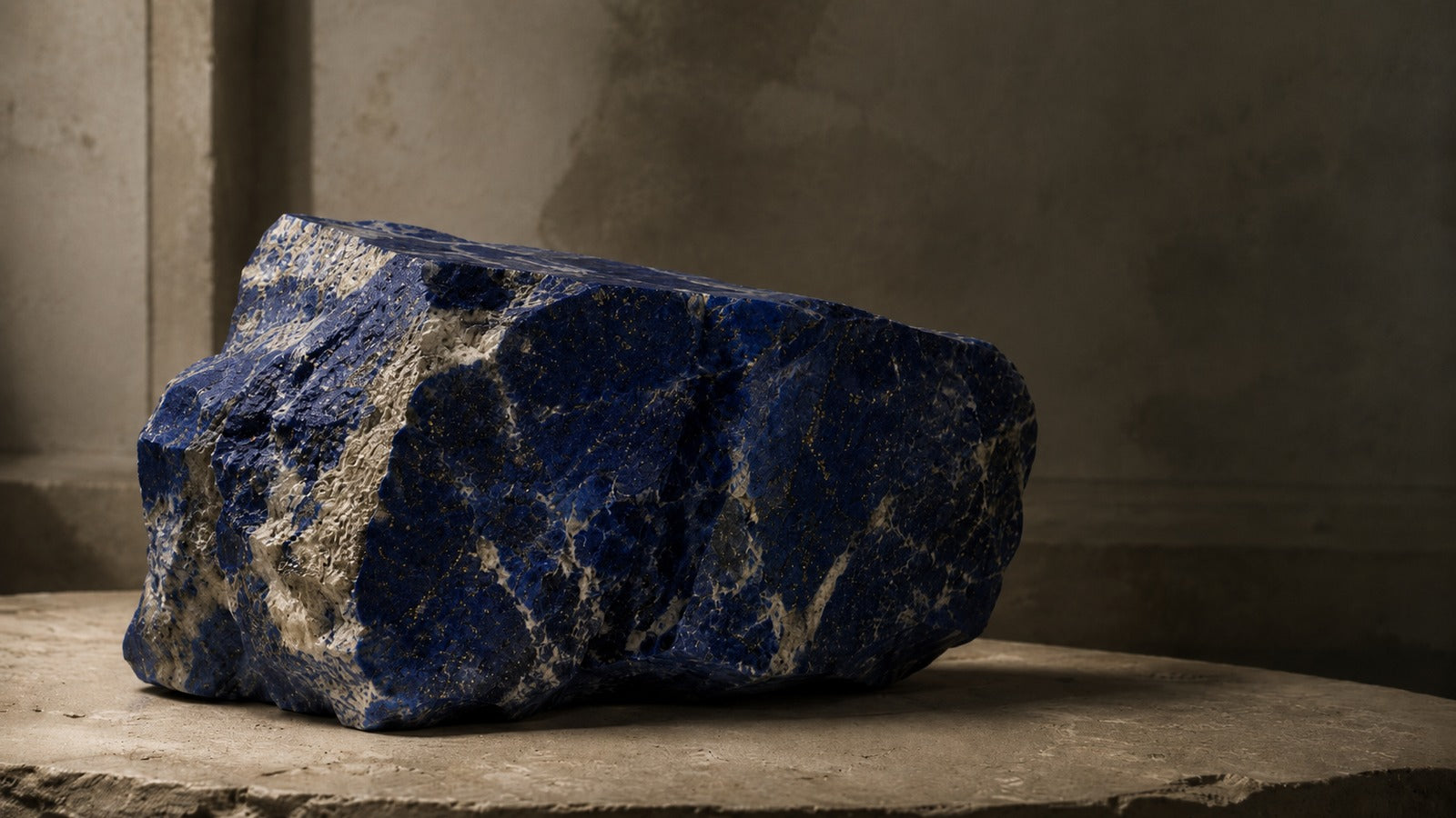Raw lapis lazuli stone in deep blue with mineral flecks