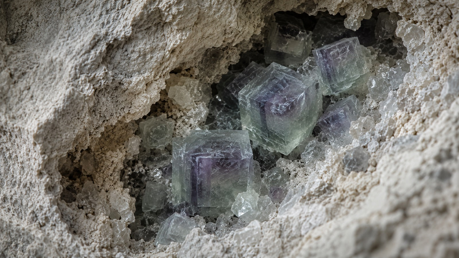 Raw fluorite stone with translucent purple, green, and blue layers