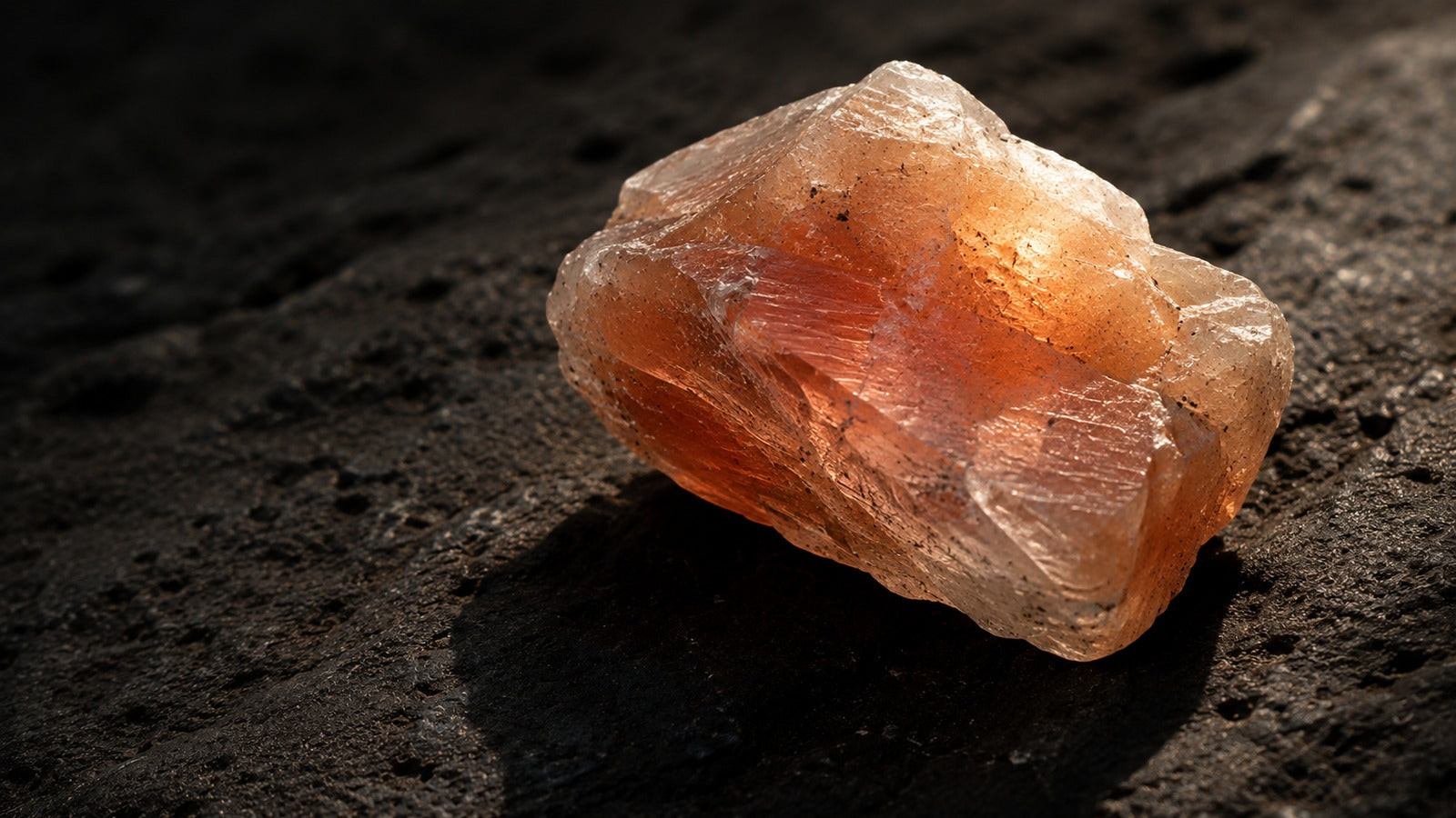 Raw sunstone in peach, copper, and warm golden mineral tones