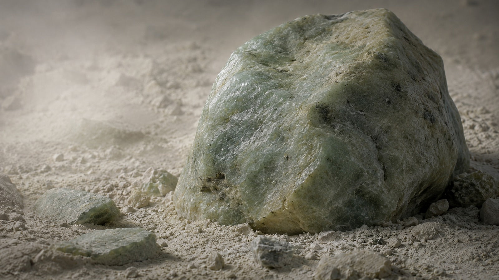 Raw jade stone with a calm opaque green mineral surface