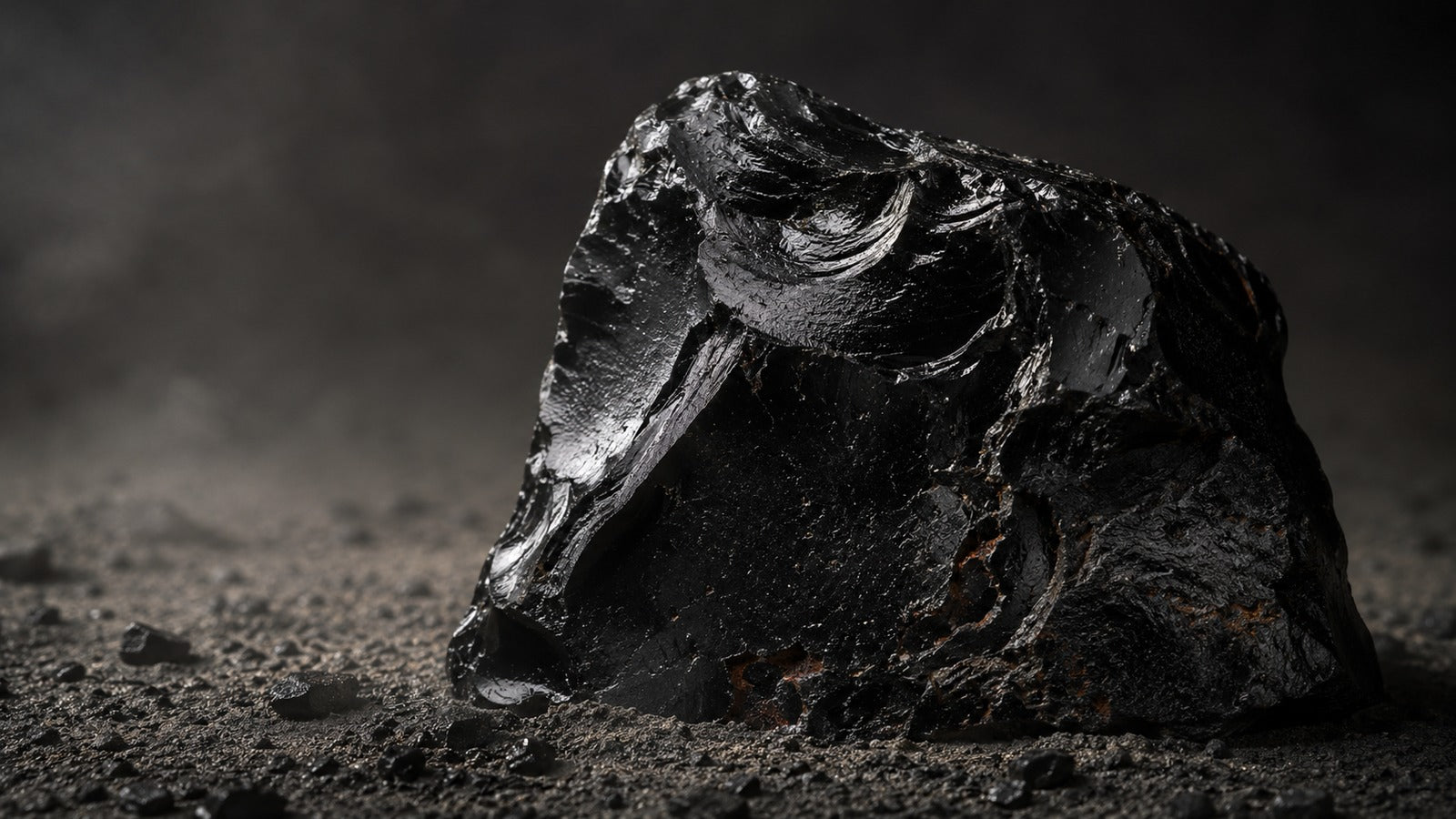 Raw silver obsidian stone with dark grey and silver reflective surface
