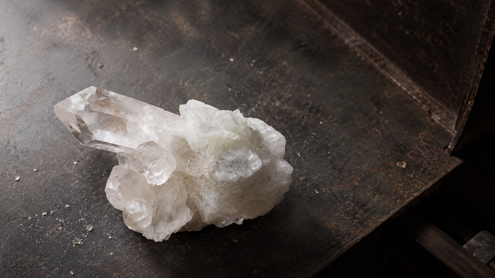 Raw clear quartz stone with transparent and milky white crystal texture