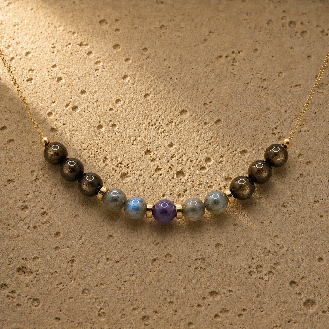 Scorpio Depth zodiac necklace with dark reflective stones