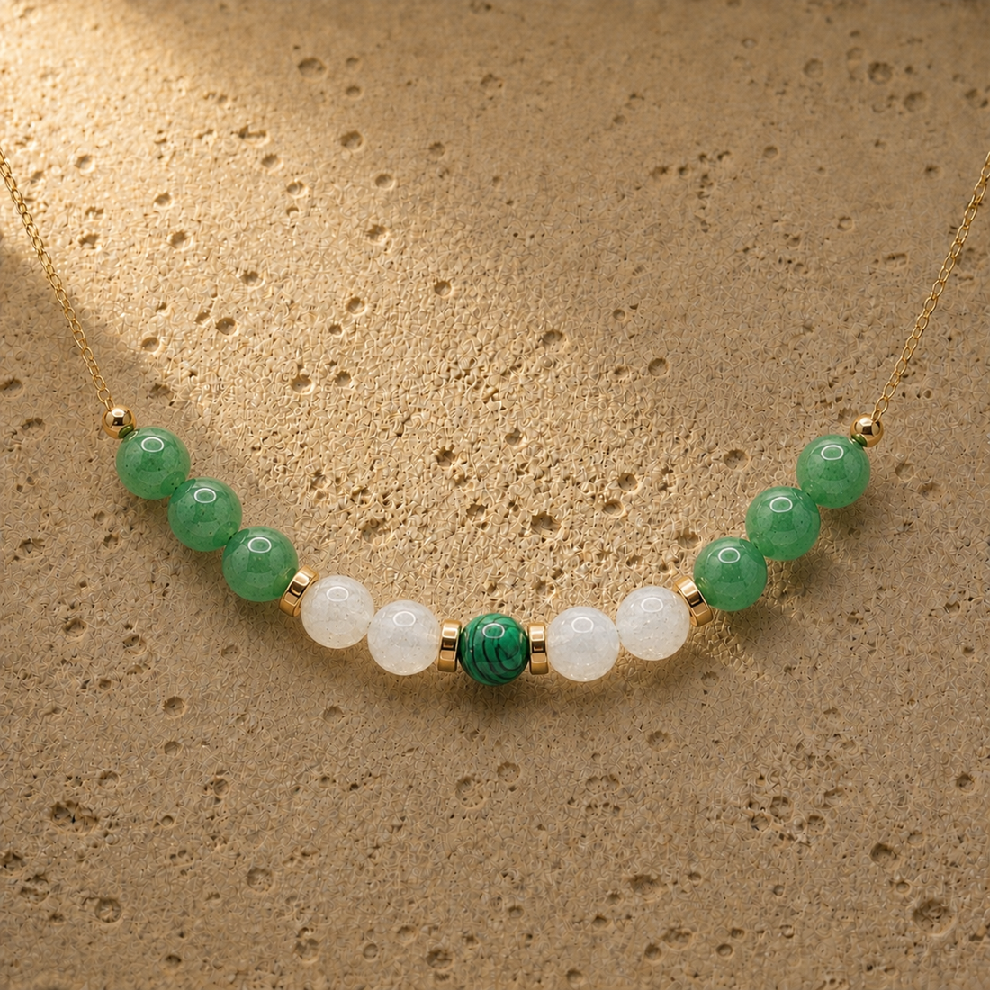 Taurus Balance zodiac necklace with grounded green natural stones
