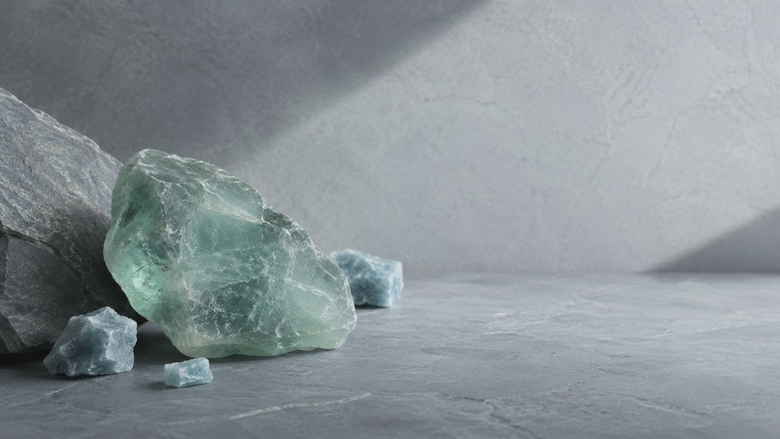 Cool green and blue mineral still life for Aquarius jewelry mood