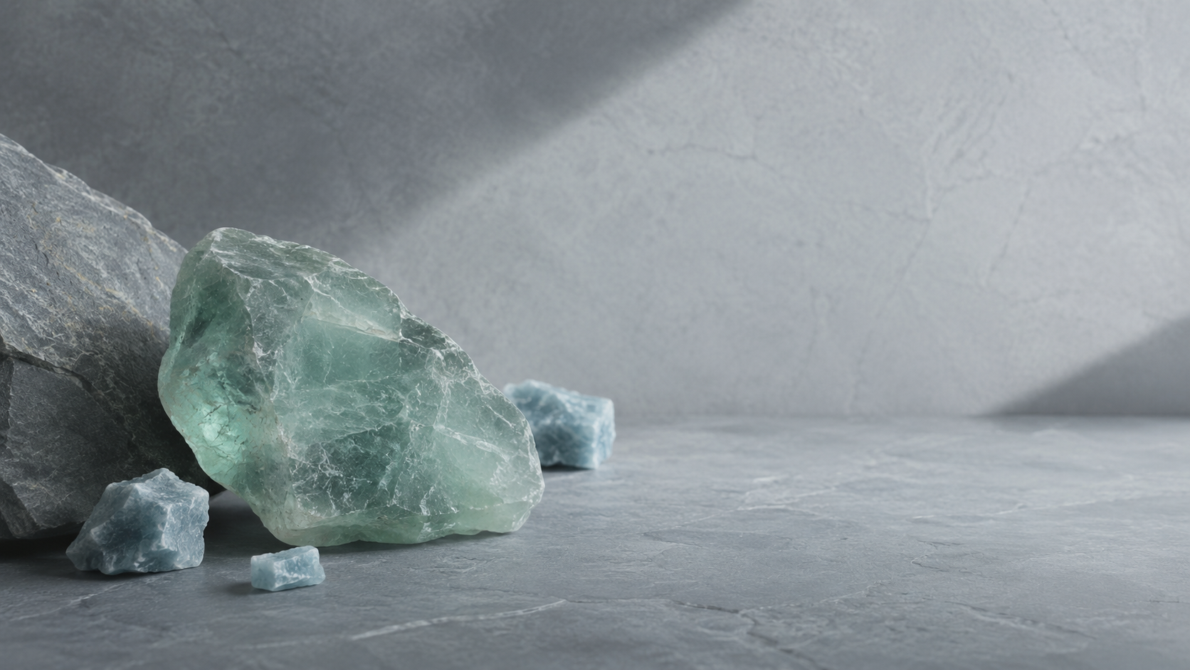 Cool green and blue mineral still life for Aquarius jewelry mood