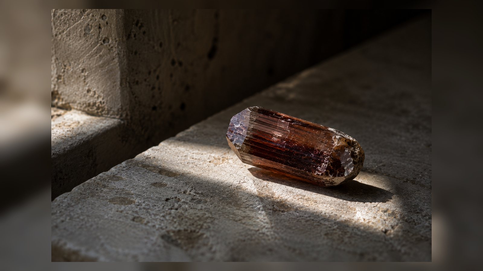 Axinite raw stone editorial image for the L&H Atelier Stone Library