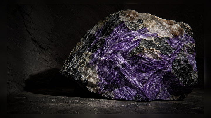 Charoite raw stone editorial image for the L&H Atelier Stone Library