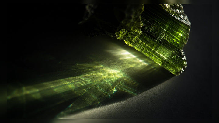 Chrome Diopside raw stone editorial image for the L&H Atelier Stone Library