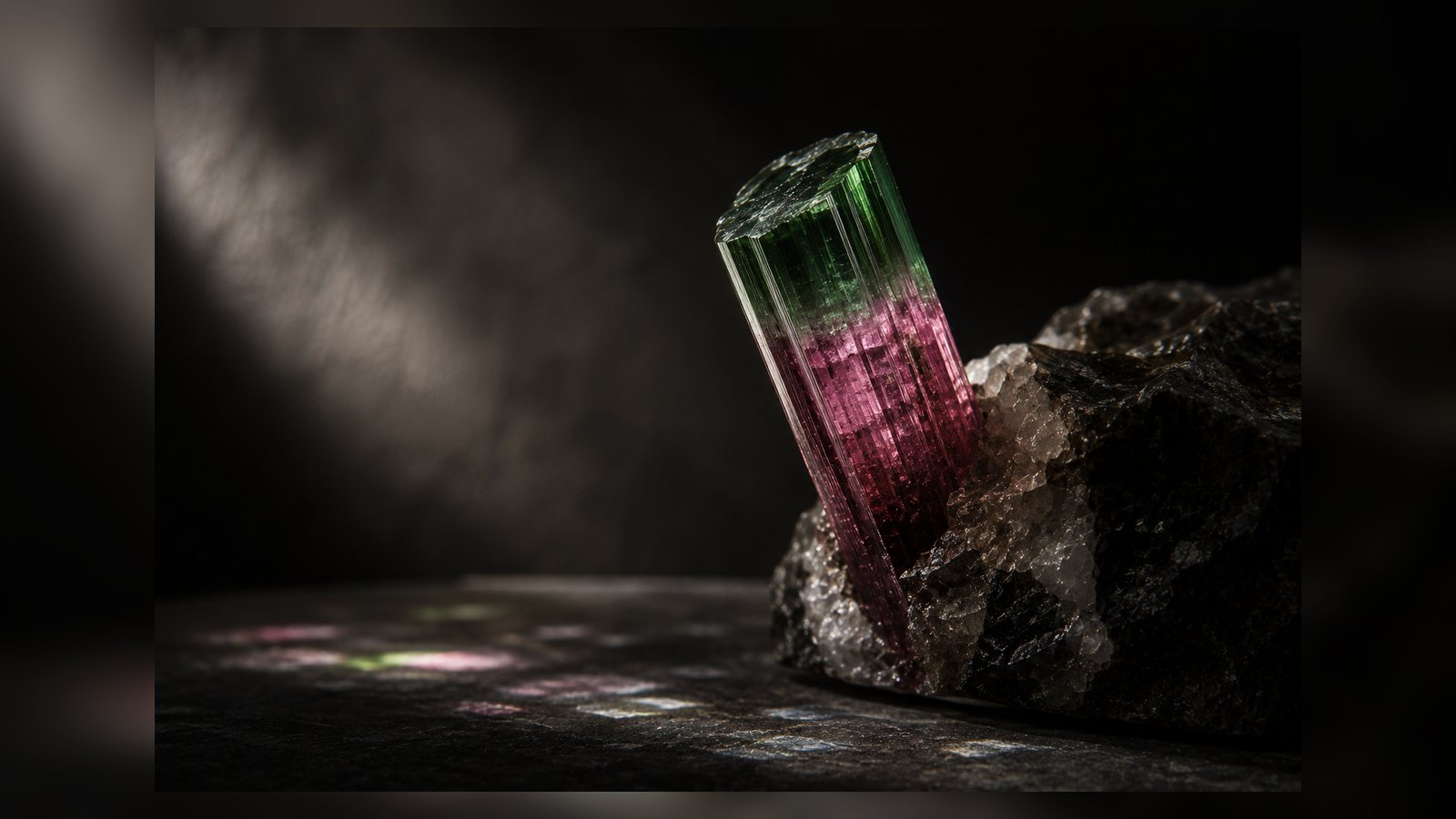 Chrome Tourmaline raw stone editorial image for the L&H Atelier Stone Library