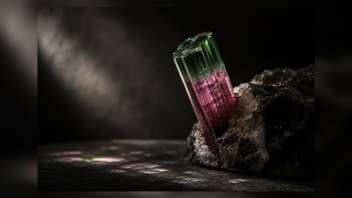Chrome Tourmaline raw stone editorial image for the L&H Atelier Stone Library
