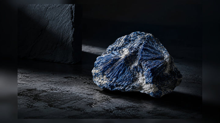 Dumortierite raw stone editorial image for the L&H Atelier Stone Library