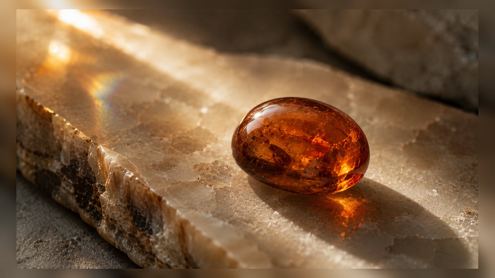 Hessonite Garnet raw stone editorial image for the L&H Atelier Stone Library