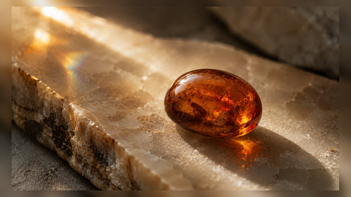 Hessonite Garnet raw stone editorial image for the L&H Atelier Stone Library