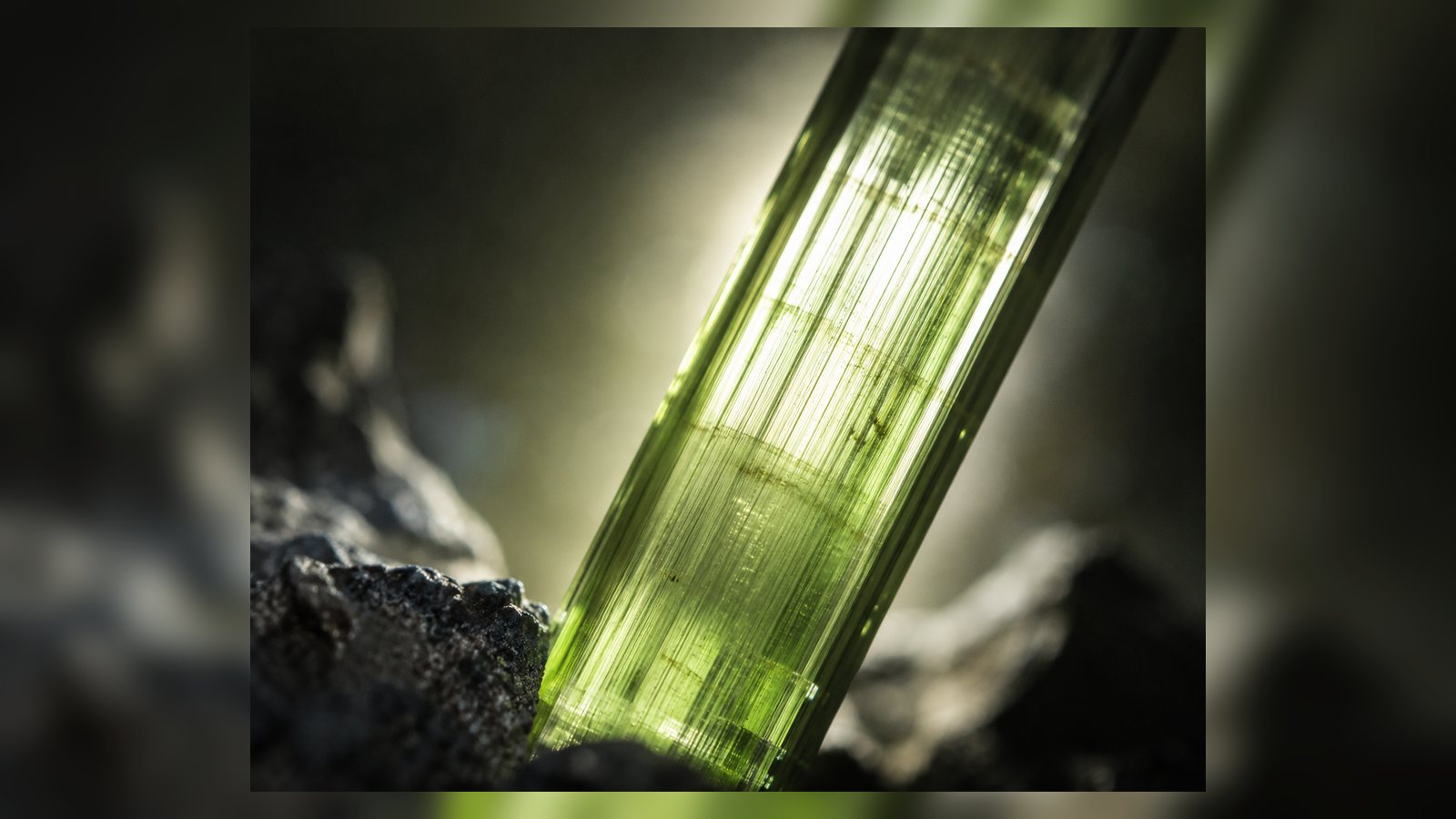 Hiddenite raw stone editorial image for the L&H Atelier Stone Library