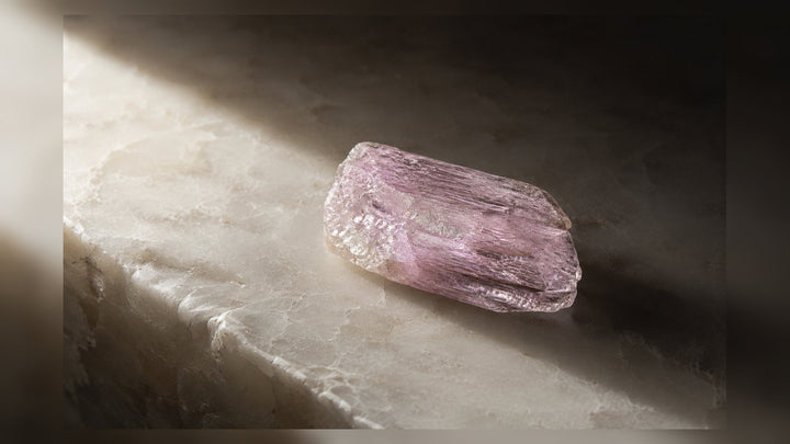 Kunzite raw stone editorial image for the L&H Atelier Stone Library