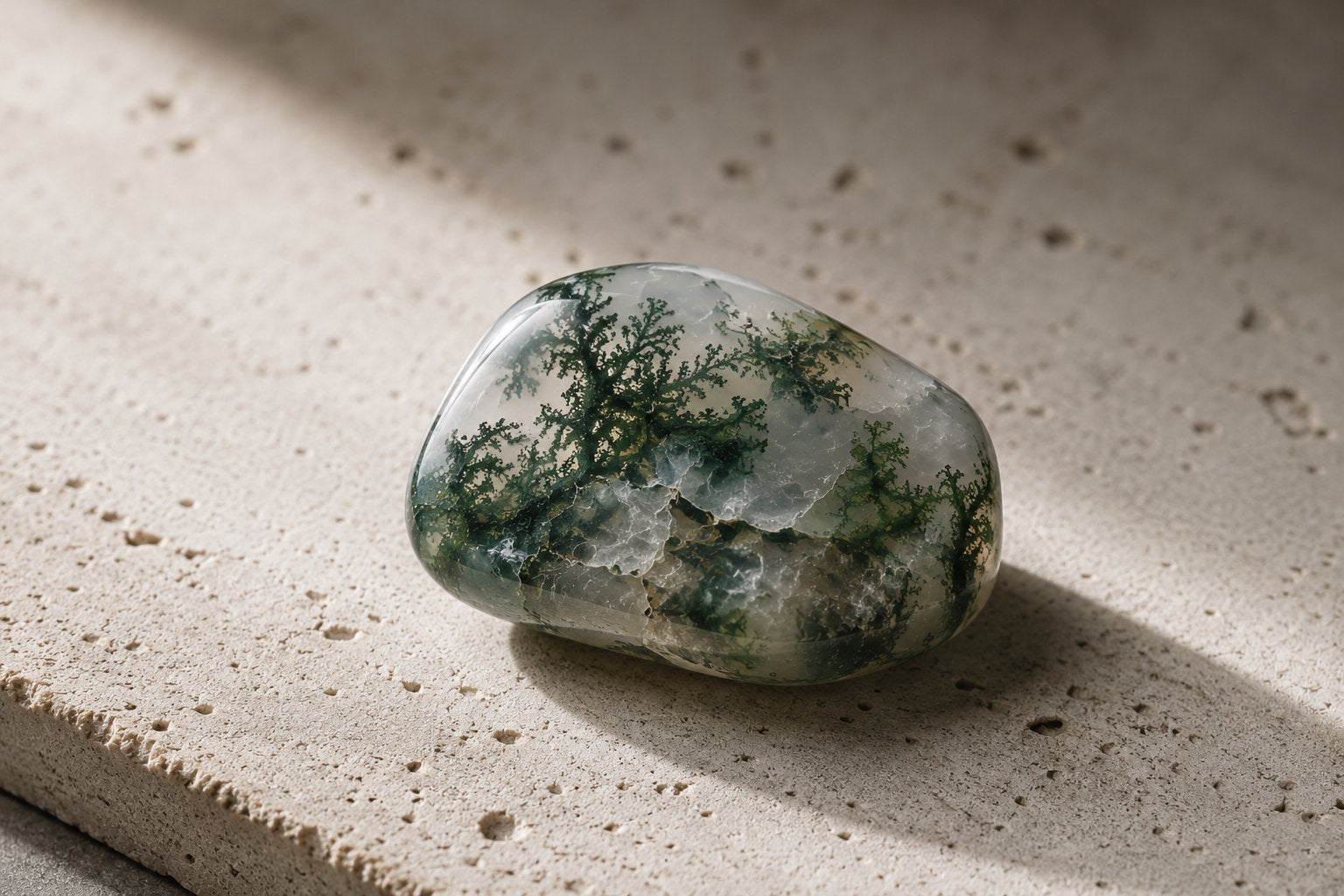 Moss Agate stone image for the L&H Atelier Stone Library jewelry guide