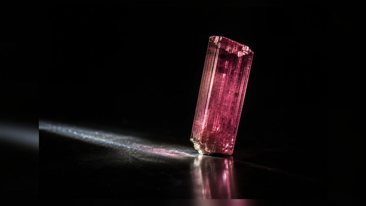 Pink Tourmaline raw stone editorial image for the L&H Atelier Stone Library