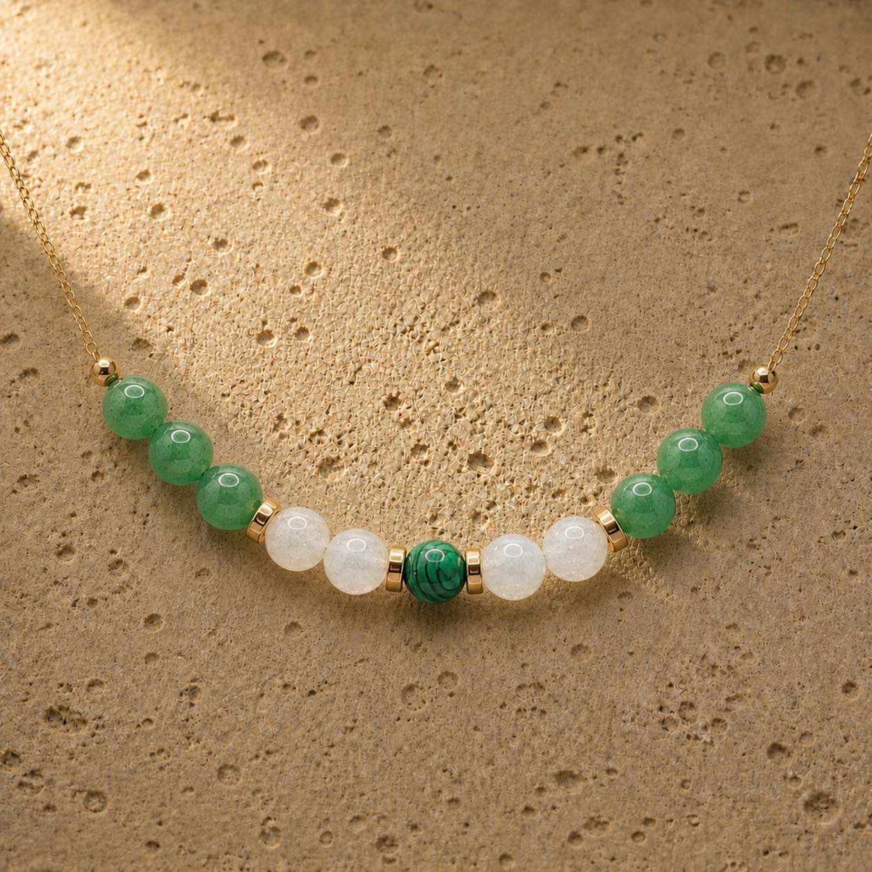Taurus Balance zodiac necklace with grounded green natural stones