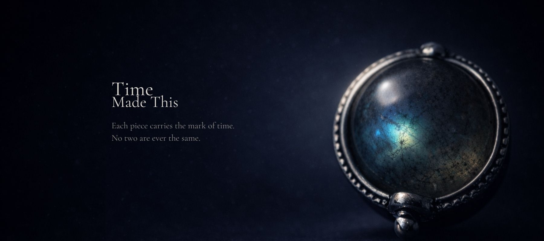 L&H Atelier labradorite pendant banner with the words Time Made This